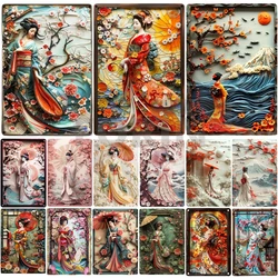 2D Japanese Art Poster Kimono Cherry Blossoms ,elegant Retro Geisha Metal Sign,Home,Room,Office,Izakaya,cafe,Studio Wall Decor