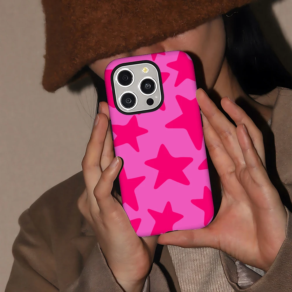 패션 아트 심플 스타 패턴 아이폰 16 15 14 13 12 11 프로 맥스 플러스 럭셔리 마그네틱 이중 레이어 백 커버