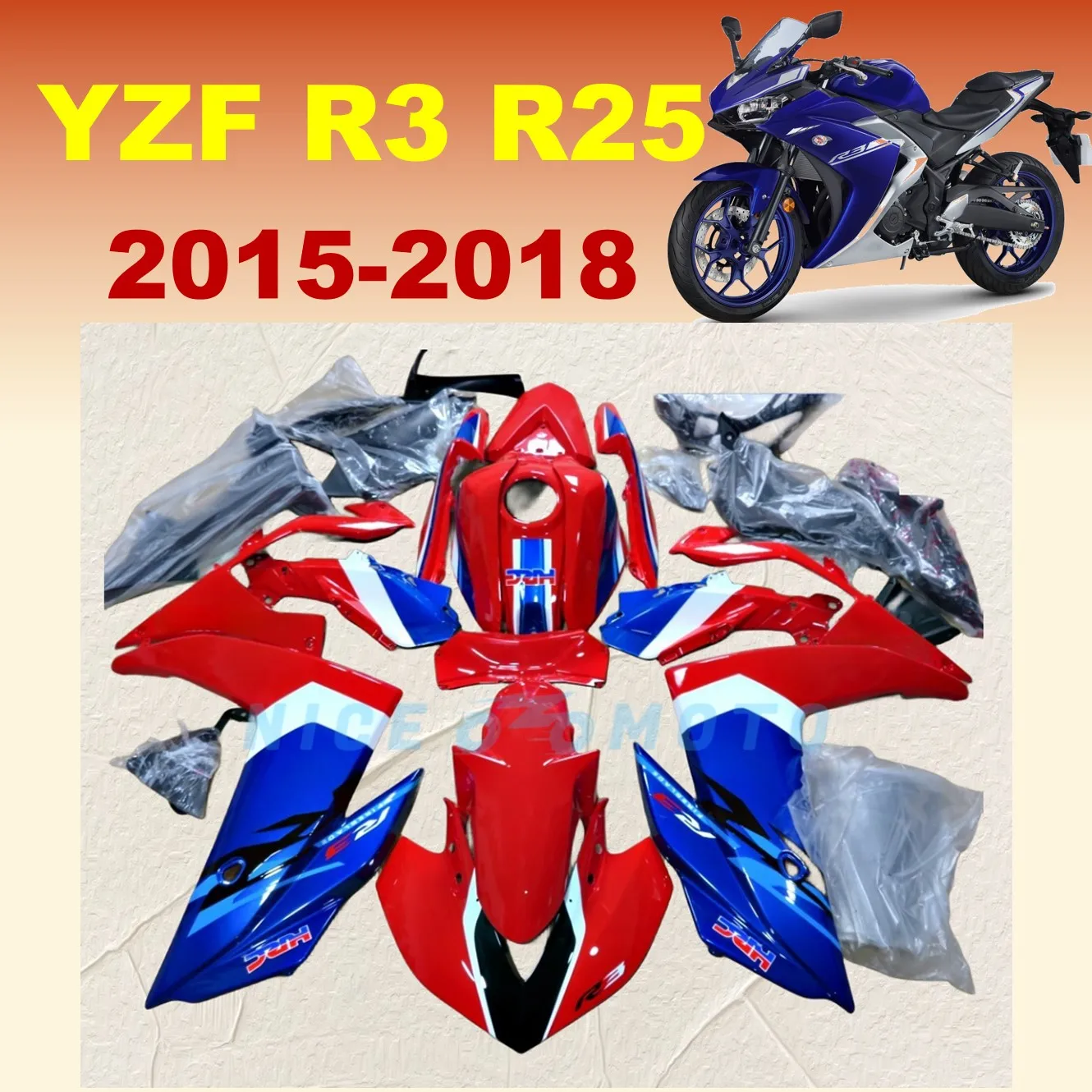 Beautiful Motorcycle Fairing Fit for For YAMAHA YZFR25 YZFR3 2015 2016 2017 2018 yzf r3 r25  ABS Injection Mold Bodywork