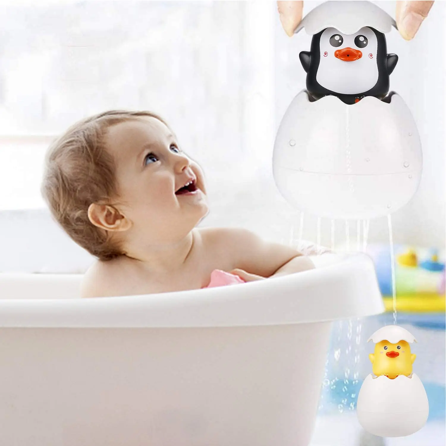 Cute Hatch Eggs Baby Bath Toys for Toddlers 1-3 Sensory Kids Bathtub Toys Swimming Pool Toy for Infant Birthday Easter Eggs Gift