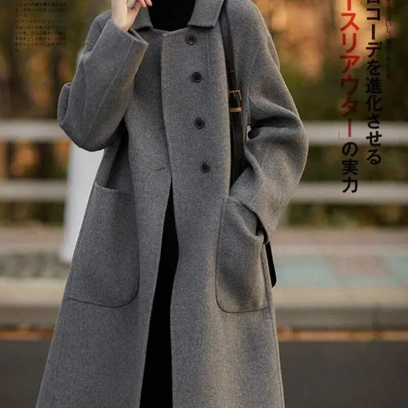 

plus size women clothing thicken coat long style autumn winter new model loose advanced double-faced fleece woolen fabric coat