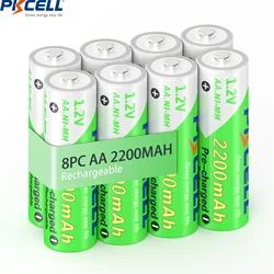 PKCELL 8PCS AA Rechargeable Batteries 2200mAh Pre-Charged Low Self Discharge HR6 AA Battery for Remote Controllers Flashlight