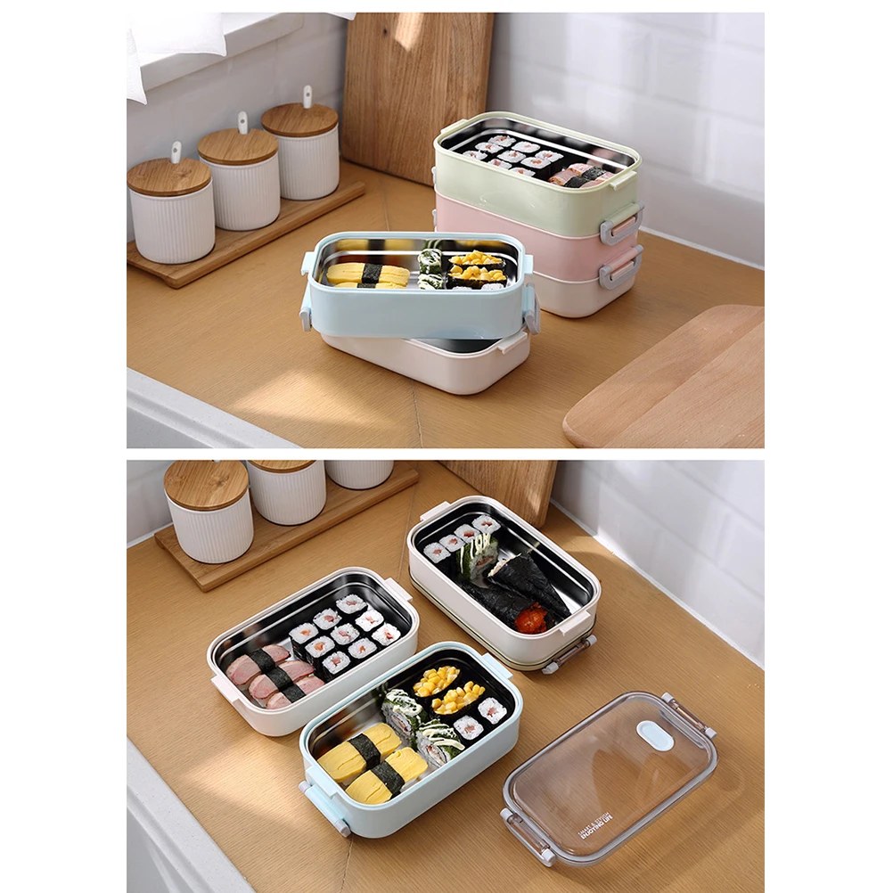 

304 Stainless Steel Thermal Lunch Box 1600ML Leakproof Double Layer Food Container for School Office Insulation