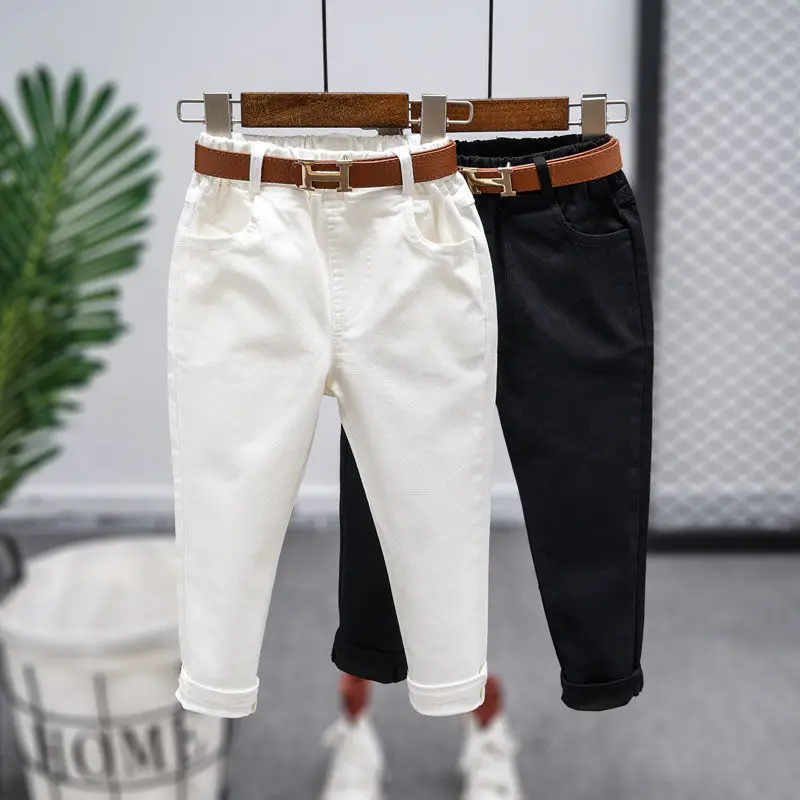 Casual Boys Pants Spring Autumn New Style Children\'s Slim Trouser White Black Slimming Smooth Outline Girls Pencil Pants 2-8Year