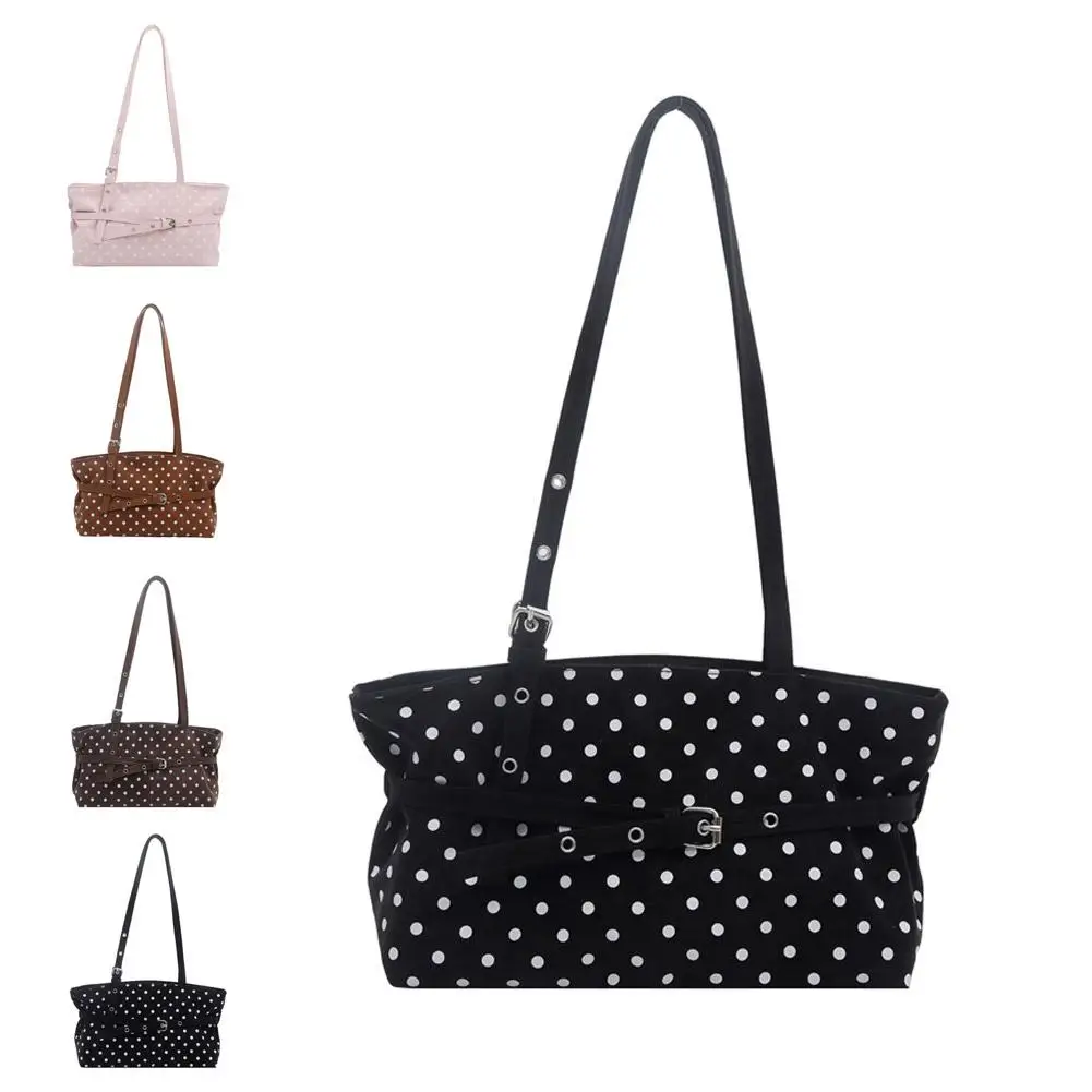 Damen-Tragetasche mit Polka-Dots, große Kapazität, Schulterhandtasche, Vintage, lässig, für Pendler und Einkäufe – Detail 24