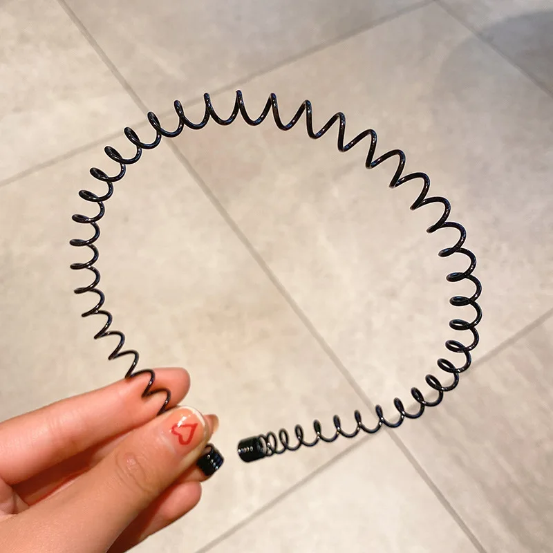 1 Stück Haarbänder Unisex Wellenförmiges Haarband Gesichtswäsche Kopfschmuck Haarband Einfachheit Rutschfestes schwarzes Metall-Spiral-Stirnband – Detail 6
