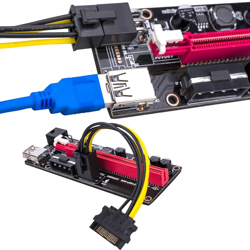 009S PCI-E Riser 1X a 16X USB PCI Express Riser Placa adaptadora alimentada 60Cm USB 3.0 Cabo de extensão para Bitcoin