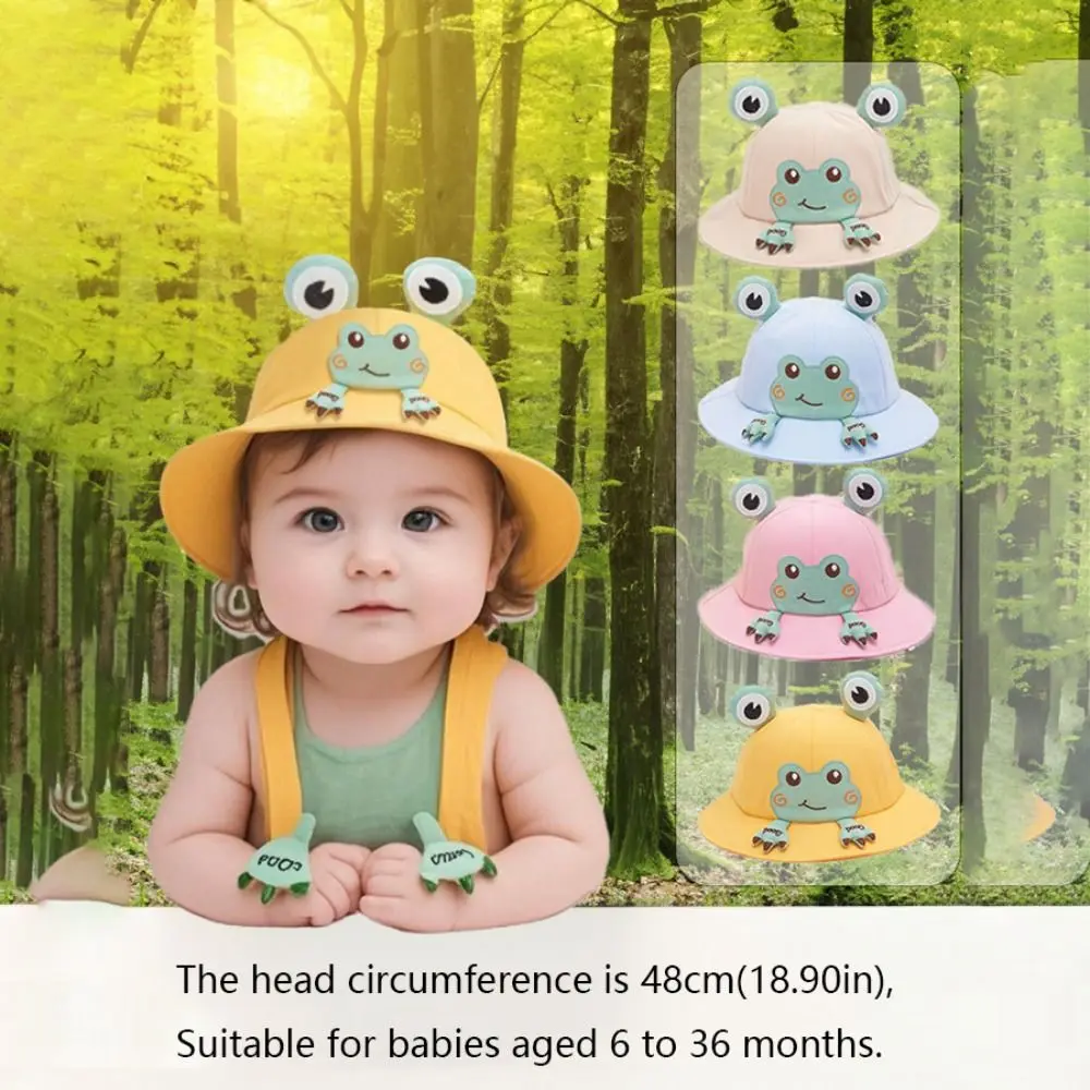 

Korean Style Cartoon Frog Bucket Hat Breathable Cotton Baby Sun Protection Hat Sunscreen Streetwear Children Fishman Hat Summer