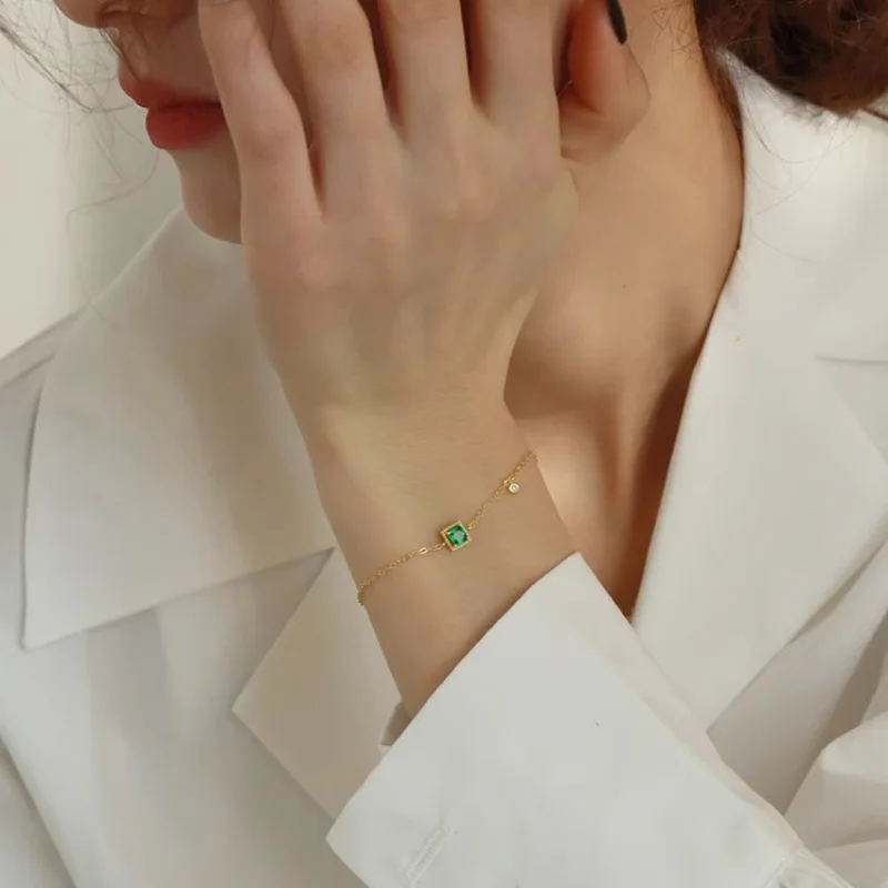 925 Sterling Silve Zircon Geometry Bracelet Retro Block Extremely Fine Versatile Jewelry Birthday Gift Dropshipping