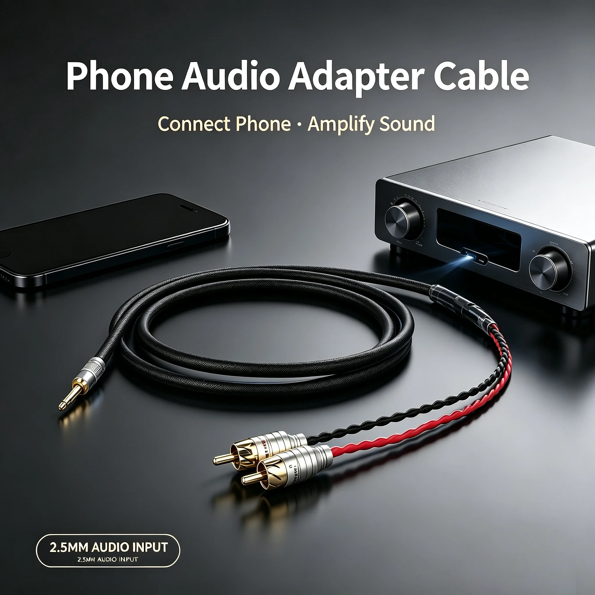 Hifi 2.5mm to 2 RCA Adapter Cable 2.5mm balance Jack to 2 RCA Audio Male Cable for Amplifier cable