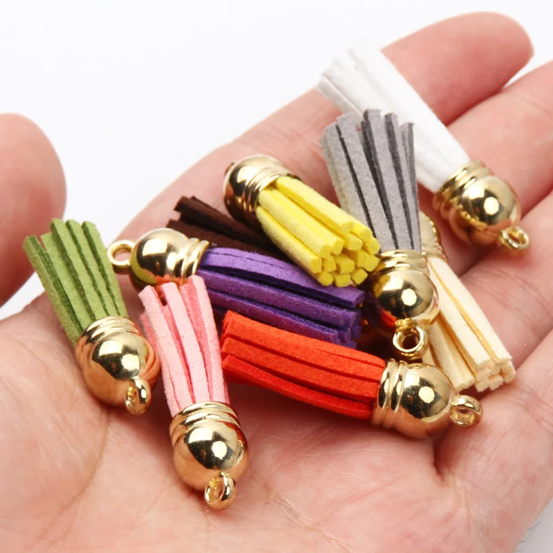 10pcs/pack 38mm Gold Color Suede Faux Tassel Leather Tassel For Keychain Cellphone Straps Jewelry DIY Earrings Charms Findings