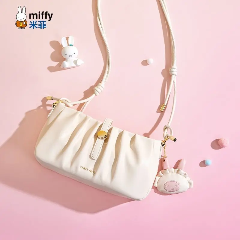 Miffy Rabbit Kawaii Anime Cartoon Miffy Pleated Bag Simple Fresh Clouds 2026 New Style Fashion Solid Color Girl Sweet Armpit Bag