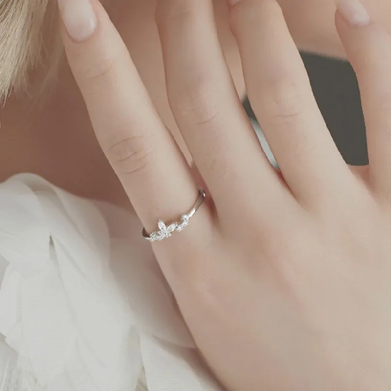 Exquisite Shiny 925 Sterling Silver Opening Adjustable Irregular Butterfly Wing Zircon Ring for Woman Personalized Jewelry Gifts gallery 1