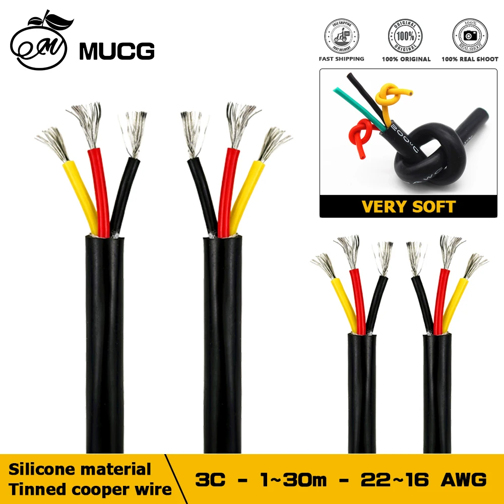 Câble de veste 3 cœurs, fil en Silicone noir, cordon Flexible multi-noyaux, câble électrique gainé en Silicone pour haut-parleurs Audio d'événements 16awg