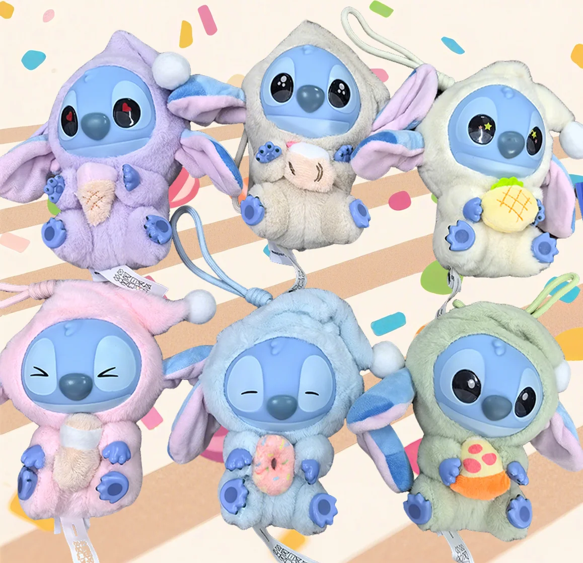 

Новая плюшевая кукла серии Stitch-милая виниловая слепая коробка с подвеской в виде еды и сна, загадочная игрушка для праздничного подарка