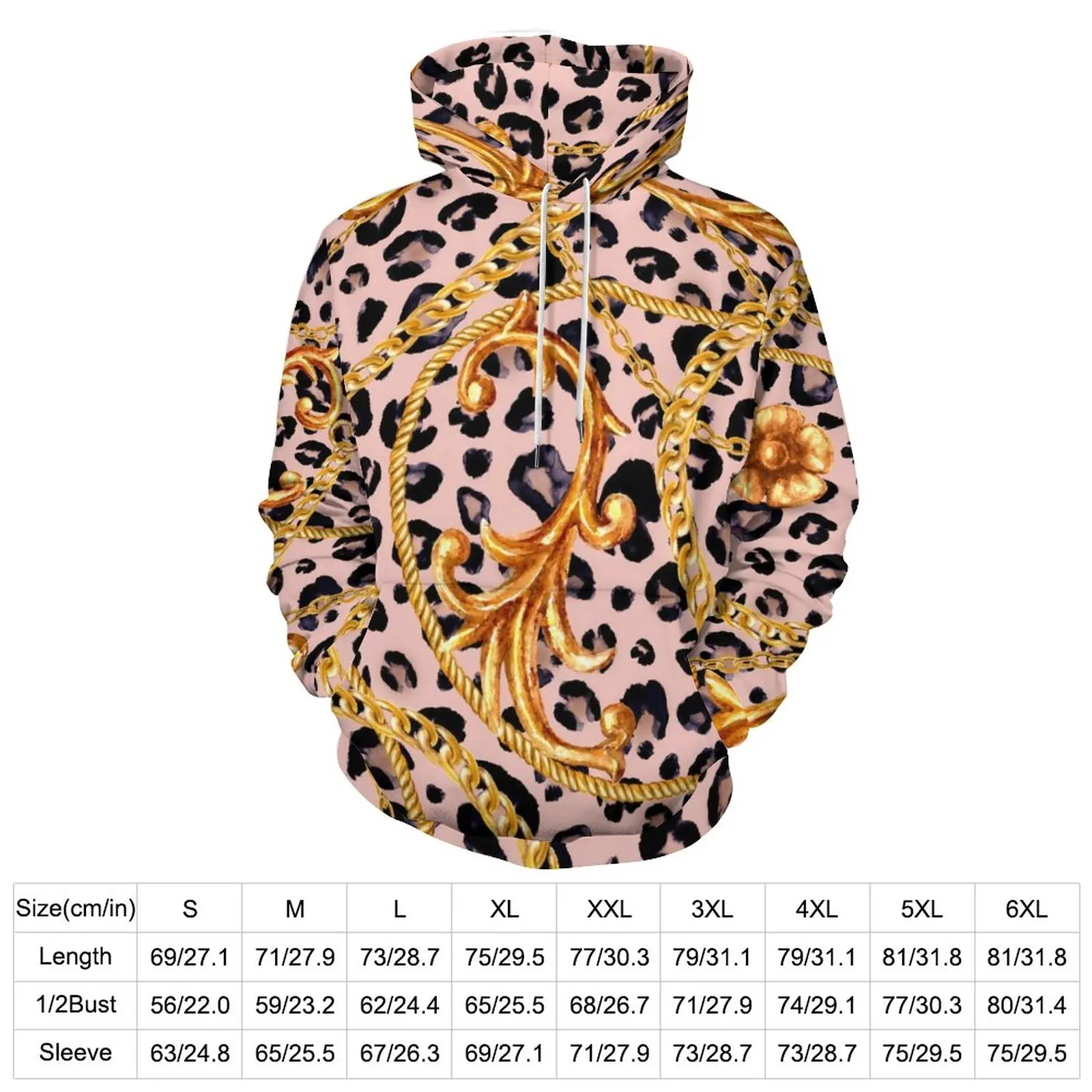 Golden Chain Hoodies Long Sleeve Leopard Print Retro Casual Hoodie Winter Hip Hop Oversize Printed Loose Hooded Sweatshirts