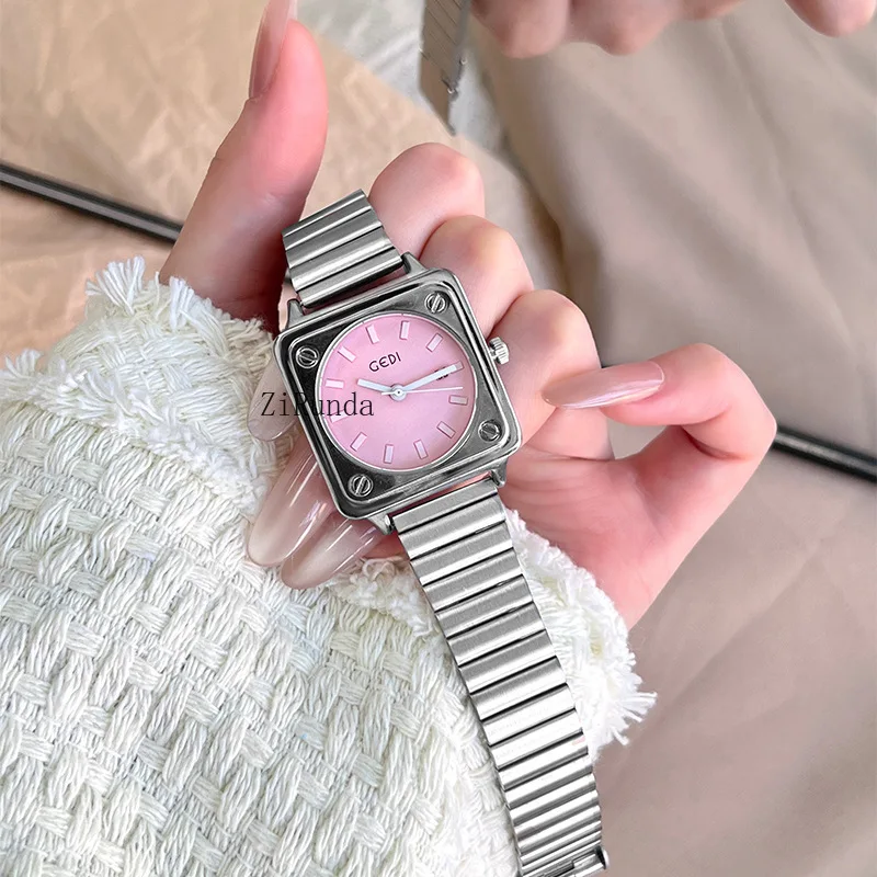 ساعة نسائية بسيطة صغيرة من الطوب الفضي ساعة مربعة راقية مقاومة للماء بحزام فولاذي كوارتز #4