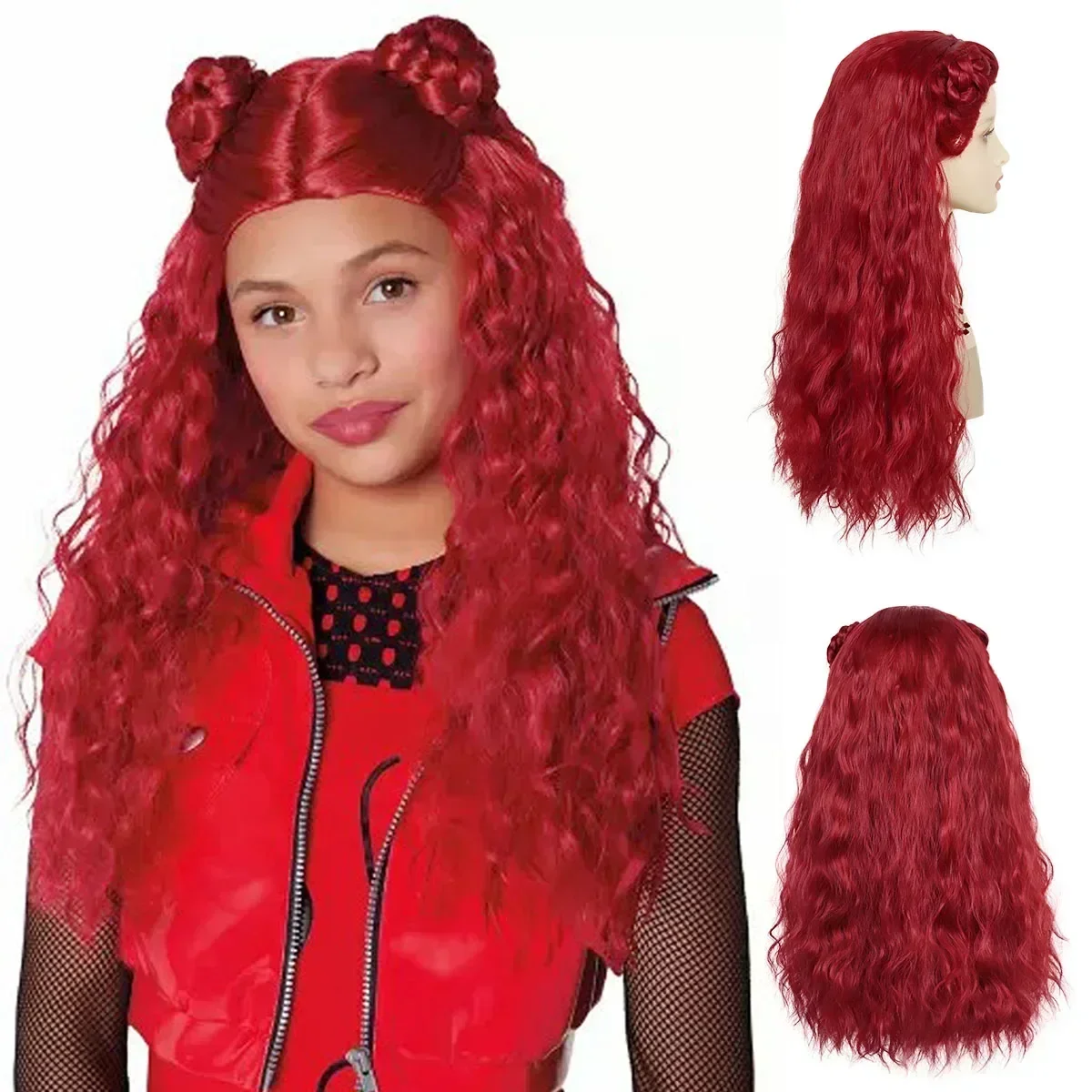 Synthetic Red Costume Wigs for Women Girls Kids Halloween Wigs Red Hair Curly Wavy Descend Cosplay Anime Movie Musicals Wig