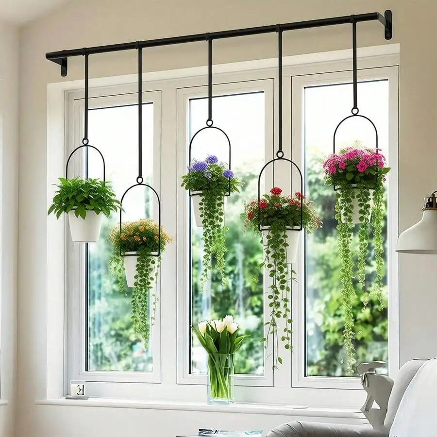 An Adjustable And Expandable Kitchen Storage Rack With 5 Flower Pots (11.8 To 18.1 Inches In Diameter); Featuring A Metal Frame