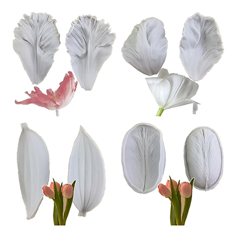 Moule en silicone à pétales de tulipes, outils de décoration de gâteaux, moule à veiner, moule à gumpaste, artisanat du sucre, moules en argile de résine, 2 pièces