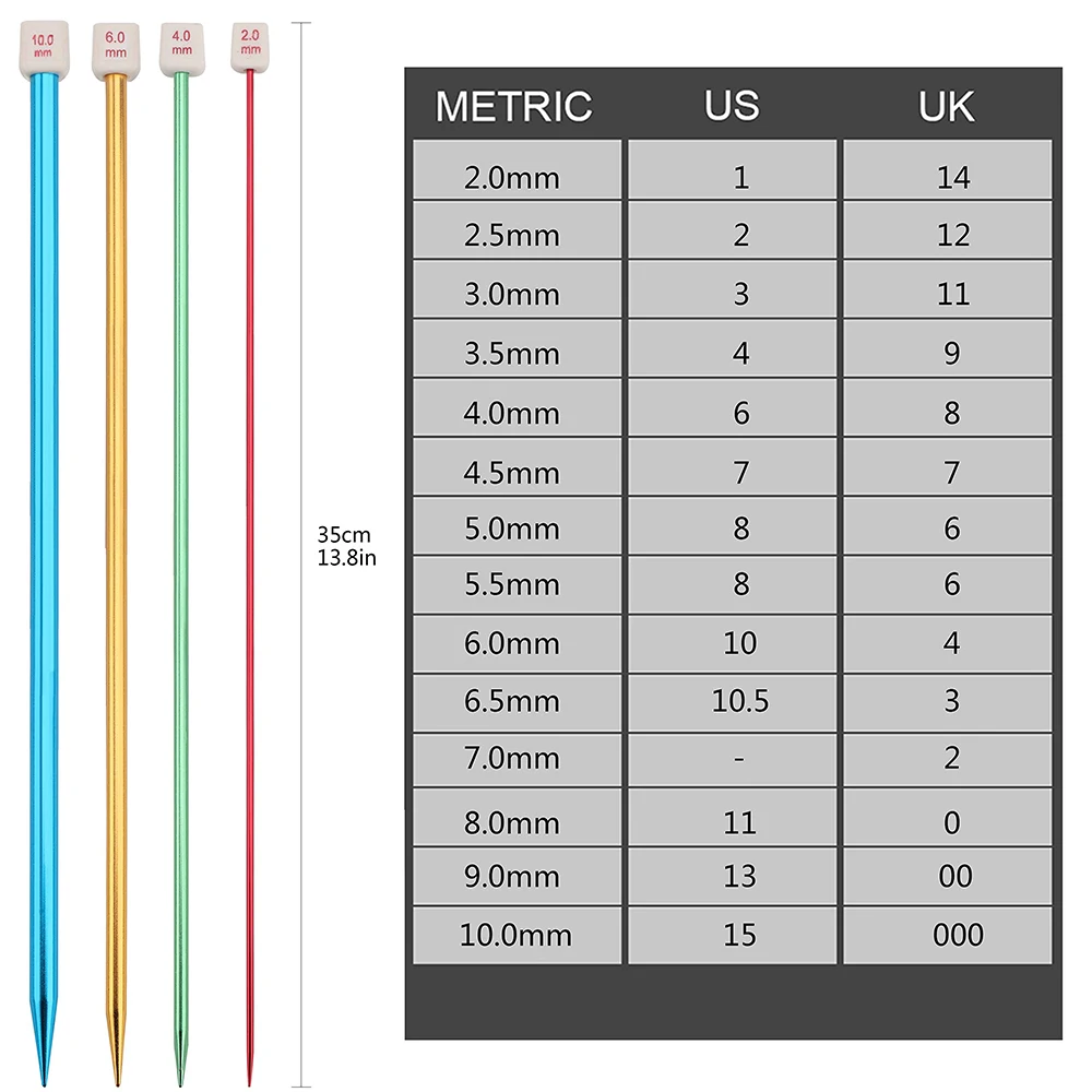 D&D 2.0mm-8.0mm Straight Single Pointed Knitting Needles 13.8Inch Length Knitting Needles for Handmade DIY Knitting Sweater Gift