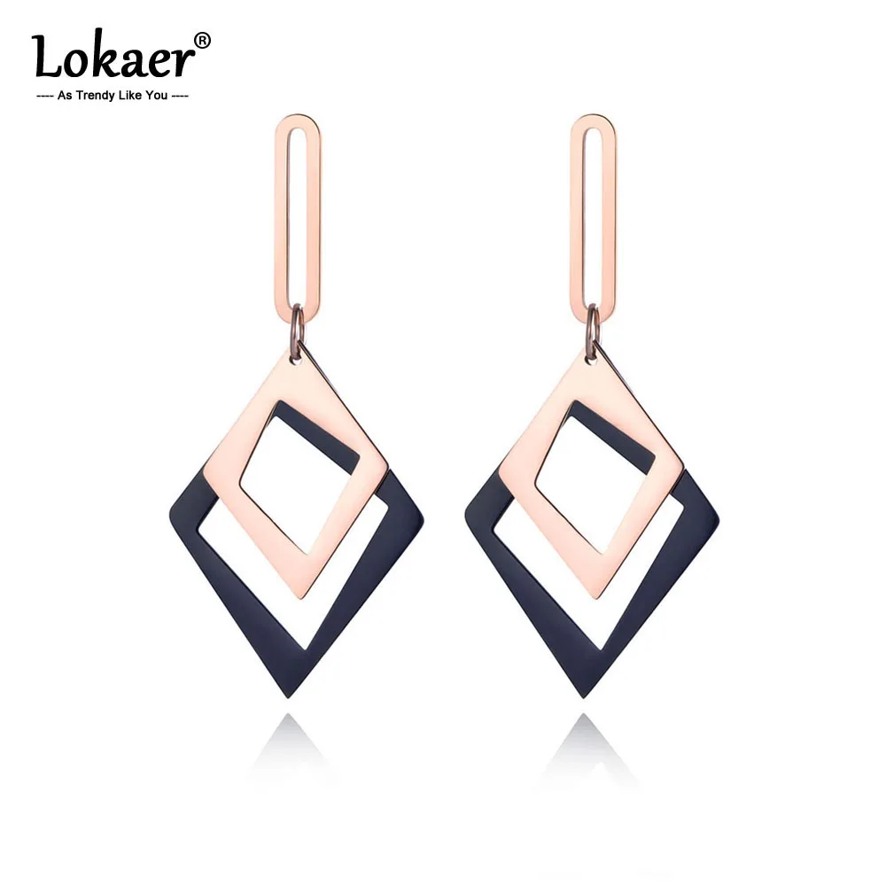 Lokaer Trendy Double Layer Stainless Steel Geometry Earrings For Women Rose Gold Plated OL Style Ear Jewelry Wedding Gift E19062