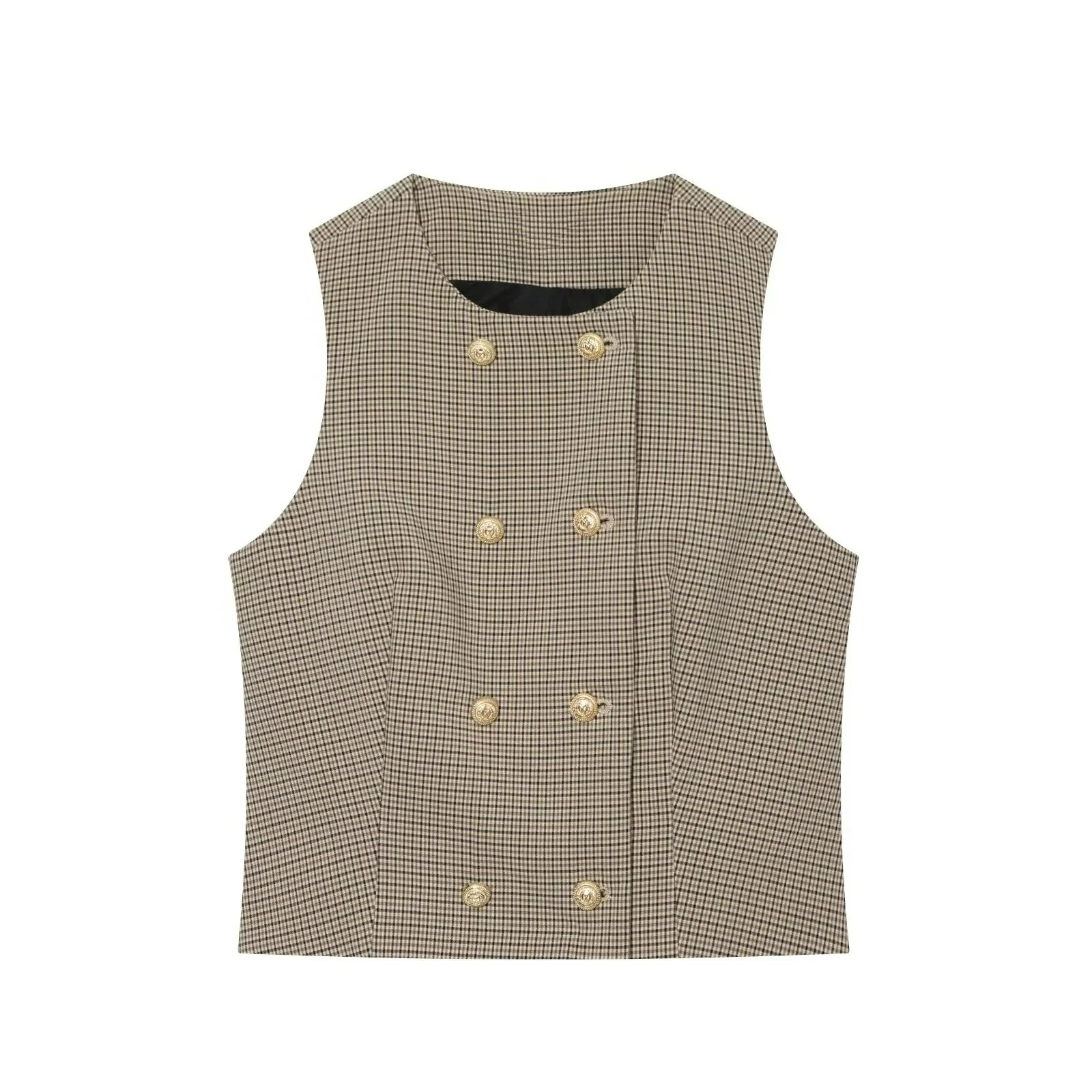 KONDALA Damen Klassisches Elegantes Kariertes Hosen-Set Vintage Lässige Doppelreihige Weste, Gürtel-Crop-Hose 2026 Herbst Chic Pendler-Set – Detail 4