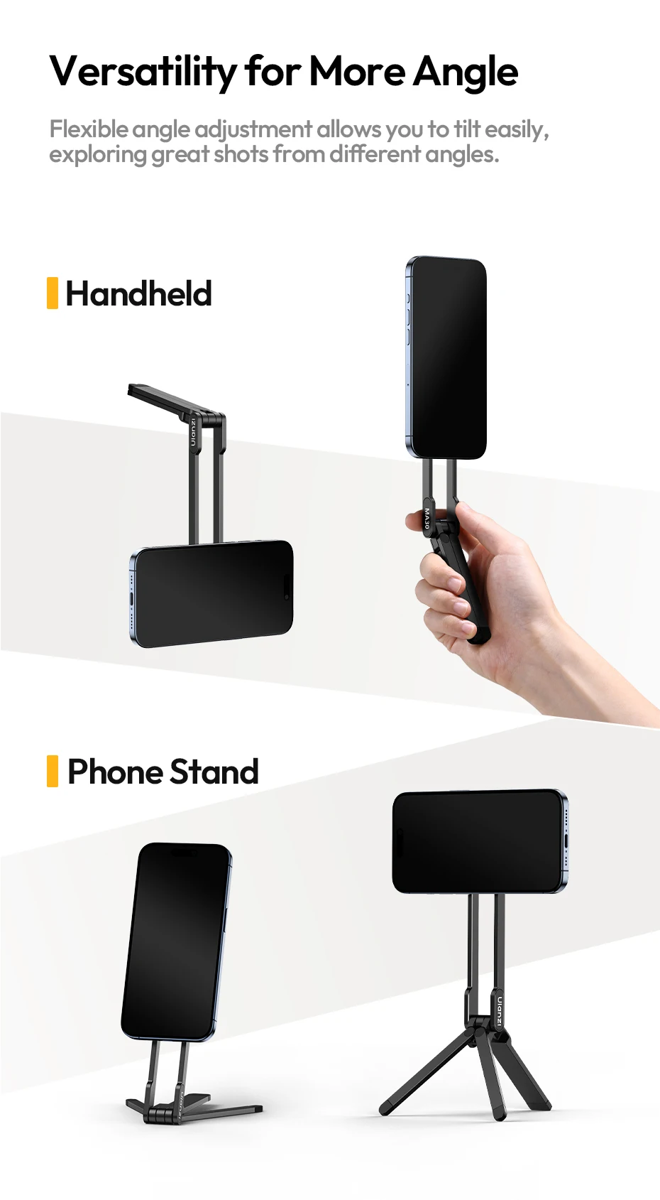 Ulanzi MA30 Telefonstativ mit Karabiner, horizontal, vertikal, beidseitig, magnetisch, für Vlog Online-Live-Streaming – Detail 8