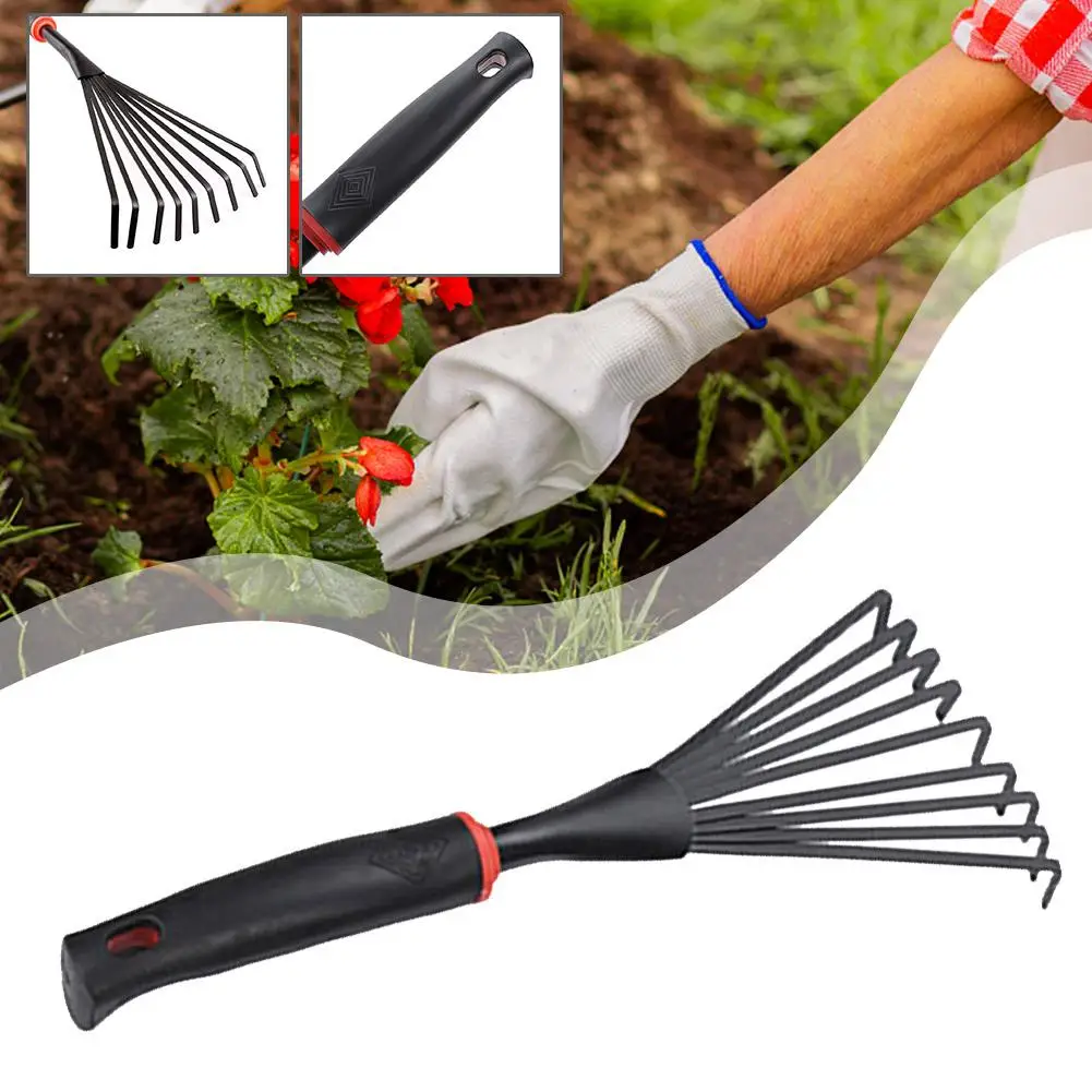 Mini Garden Leaf Rake Small Handle Plastic Grass Rake For Flower Bed Outdoor Gardening Hand Tool For Debris & Leaf Cleaning