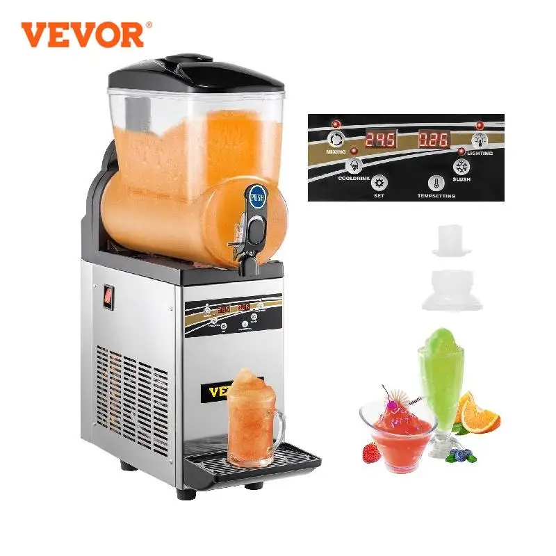 VEVOR 15L Singel Tank Slush Ice Machine Ice Cream Snow Smoothie Beverage Granita Maker Stainless Steel for Business Commercial