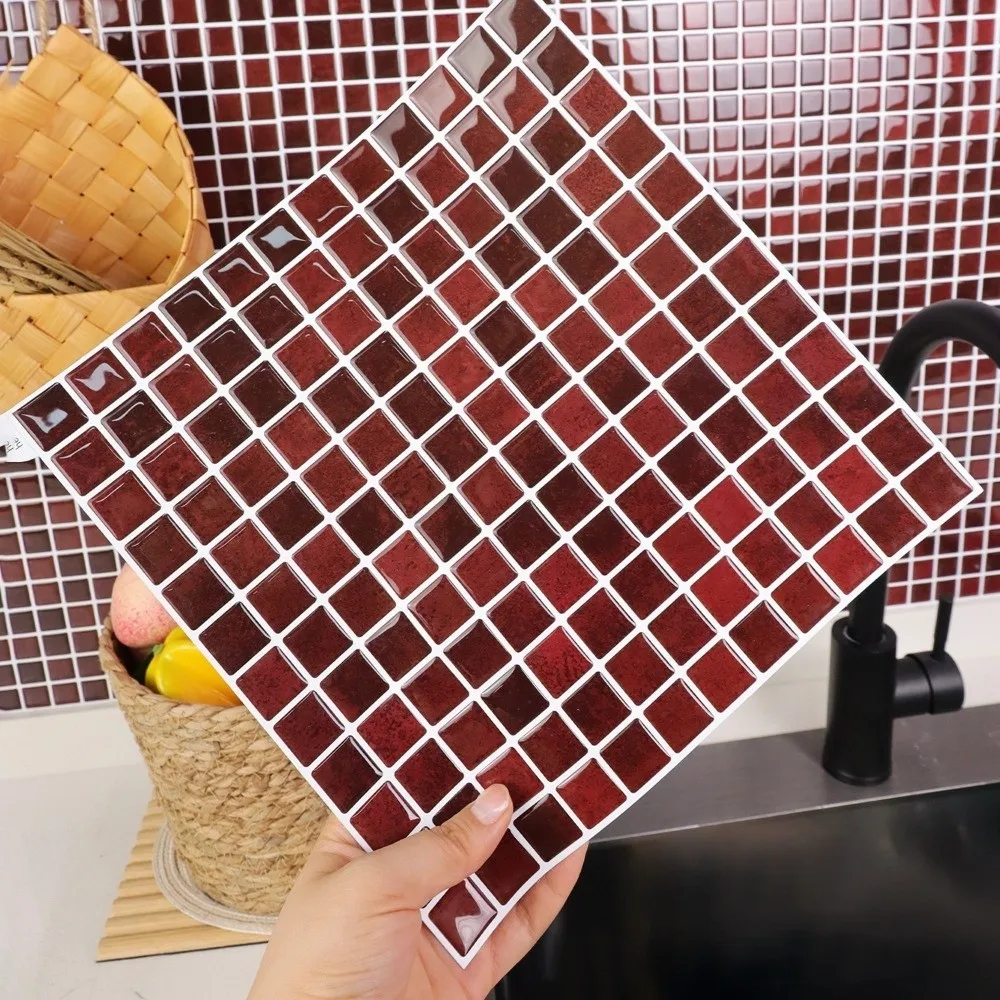 Self-Adhesive Wall Tile Stickers Waterproof 3D Mosaic Pattern Peel and Stick Tiles Ceramic Look Kitchen Backsplash Tiles