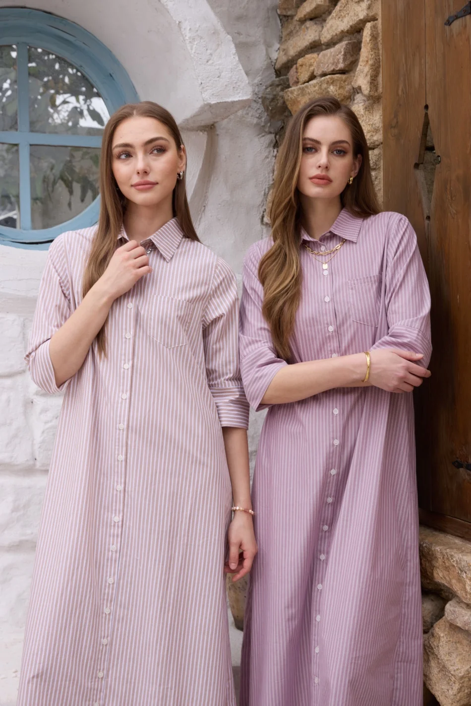 AS  SS26 Pinstripe shirt maxi dress  casual style 100% cotton woman clothes