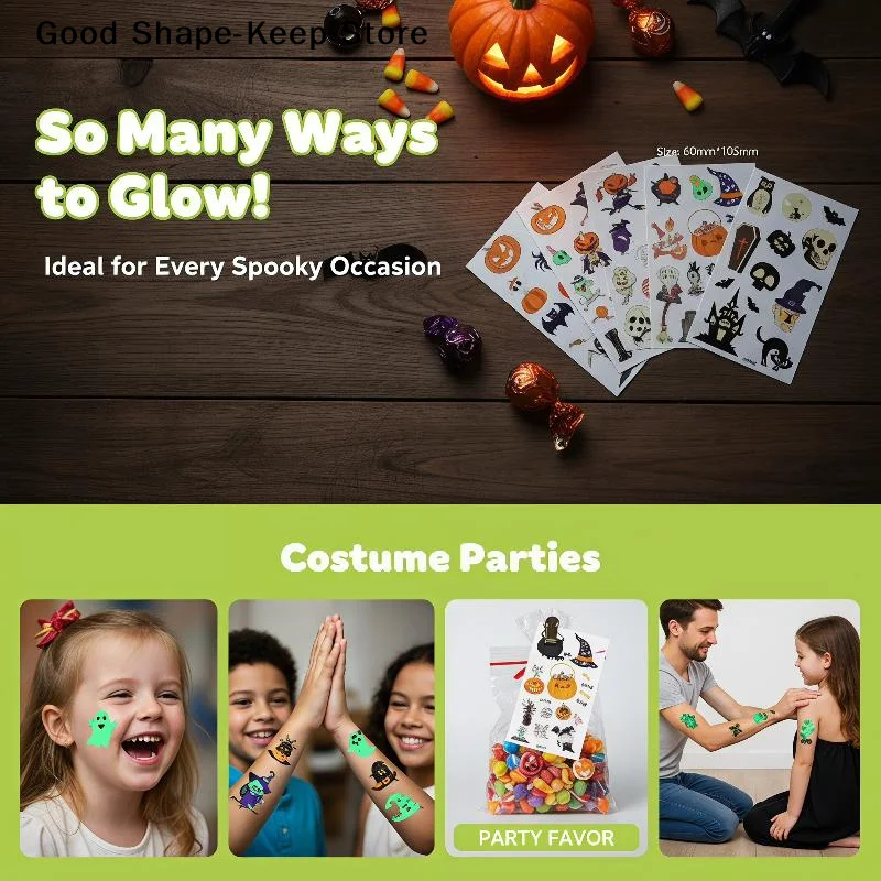 dailyGlow In The Dark Halloween Temporary Tattoos Waterproof Sweatproof 25+ Mixed Designs for Kids Classroom Rewards Prizes