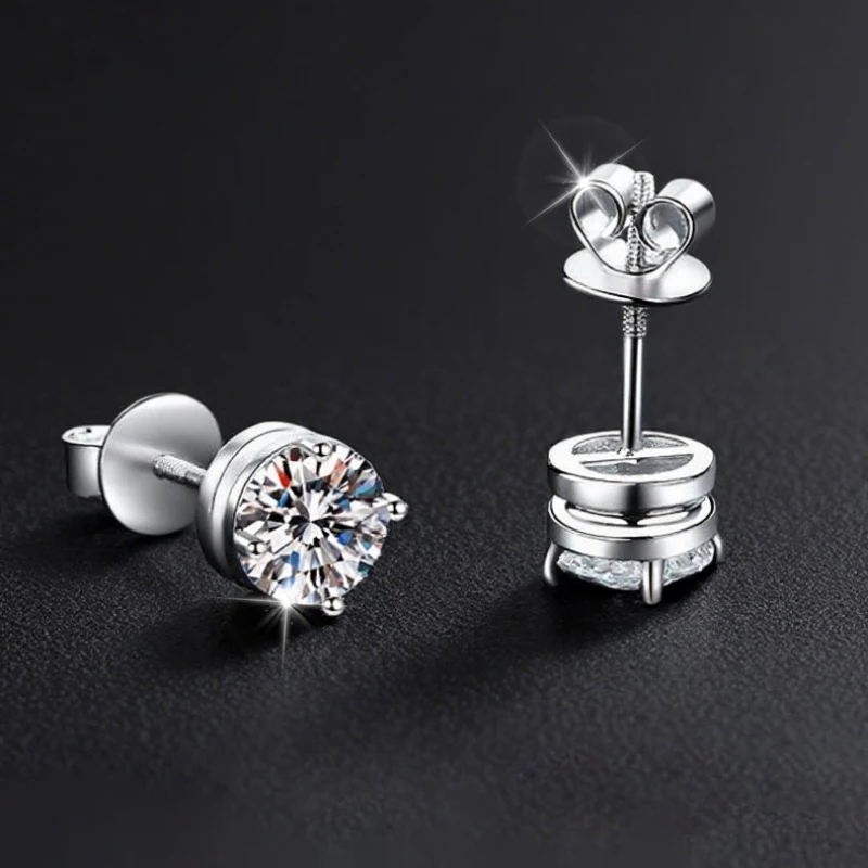 زوج من الأقراط المويسانتي الفضية عيار 925 البسيطة بأربعة مخالب للرجال والنساء، مناسبة للارتداء اليومي والزواج #3