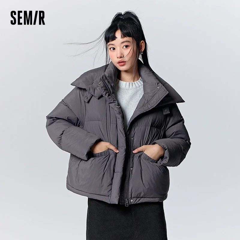 Semir Down Jacket Women Design Fashionable Versatile 2023 Winter New Gentle Solid Color Loose Stand Collar Jacket