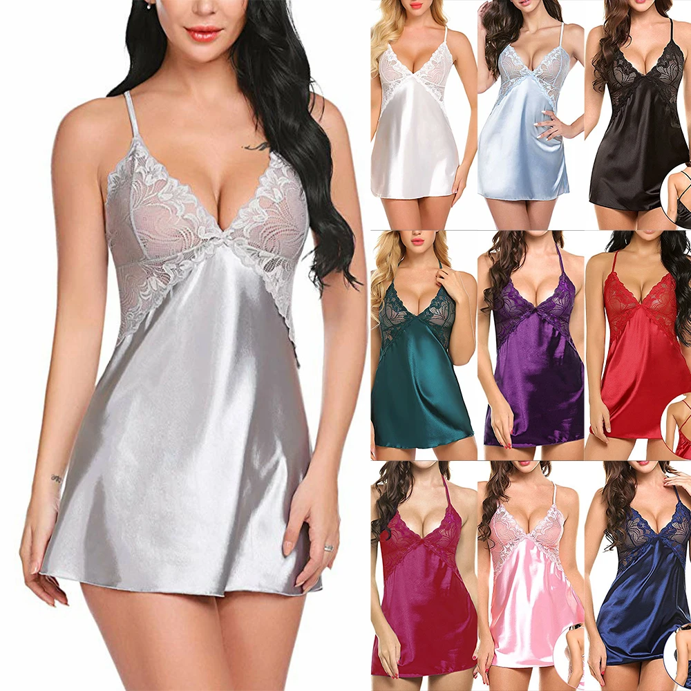 

2024 Erotic Lace Satin Silk Lingerie Women's Babydoll Nightdress Fancy Underwear Sleepwear Robes Nightgown Pajamas Costume