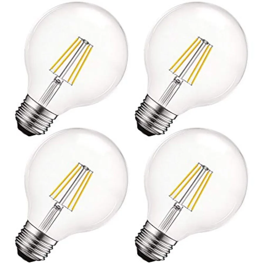 Vintage G25 LED Globe Light Bulbs 60W Equivalent, 550 Lumens, 5000K Bright White, Dimmable Round Edison Bulb 5W, Clear Glass, L