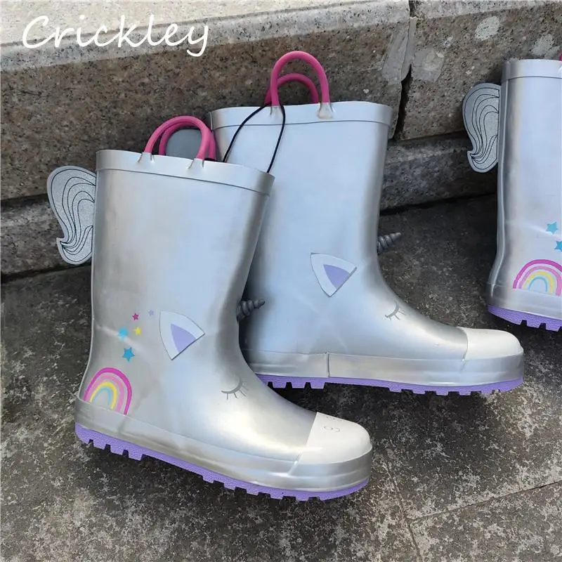 Fashion Toddler Rain Shoes Cartoon Unicorn Pattern Wading Shoes For Chidren Girls Princess Soft Non Slip Rubber Waterproof Boots