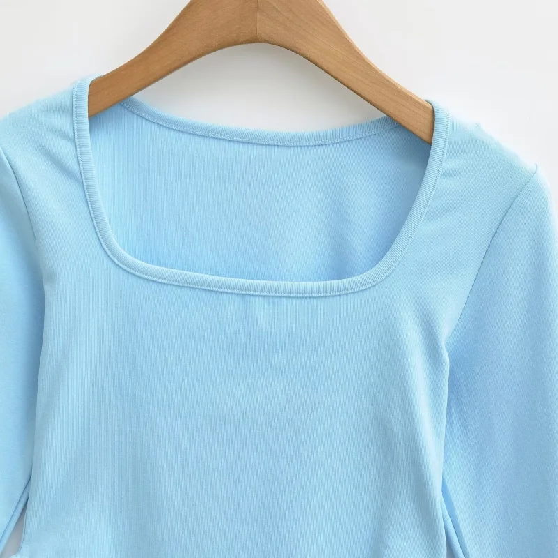 Slim Fit Long Sve Onesie Square Collar Elastic Hemline Top Pure Desire Inner Wear Outer Wear Base irt Women's T-irt