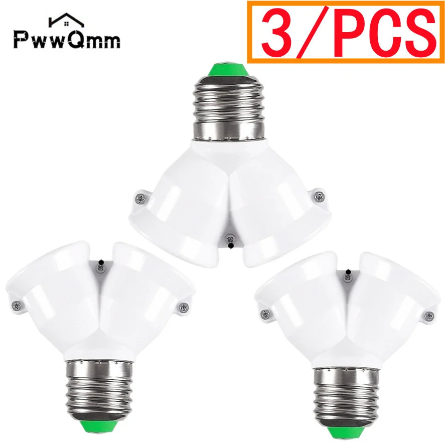 PwwQmm E27 3/PCS Screw LED Base Light Lamp Bulb Socket E27 to 2-E27 Splitter Adapter lamp holder E27 socket bulb holder