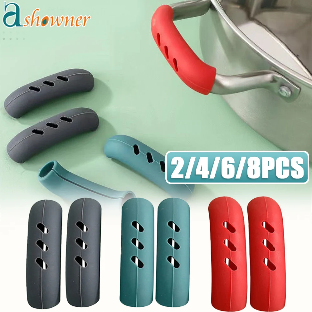 

2/4/8Pcs Silicone Pan Handle Cover Heat Insulation Covers Pot Ear Clip Non-slip Steamer Casserole Pan Handle Holder Kitchen Tool