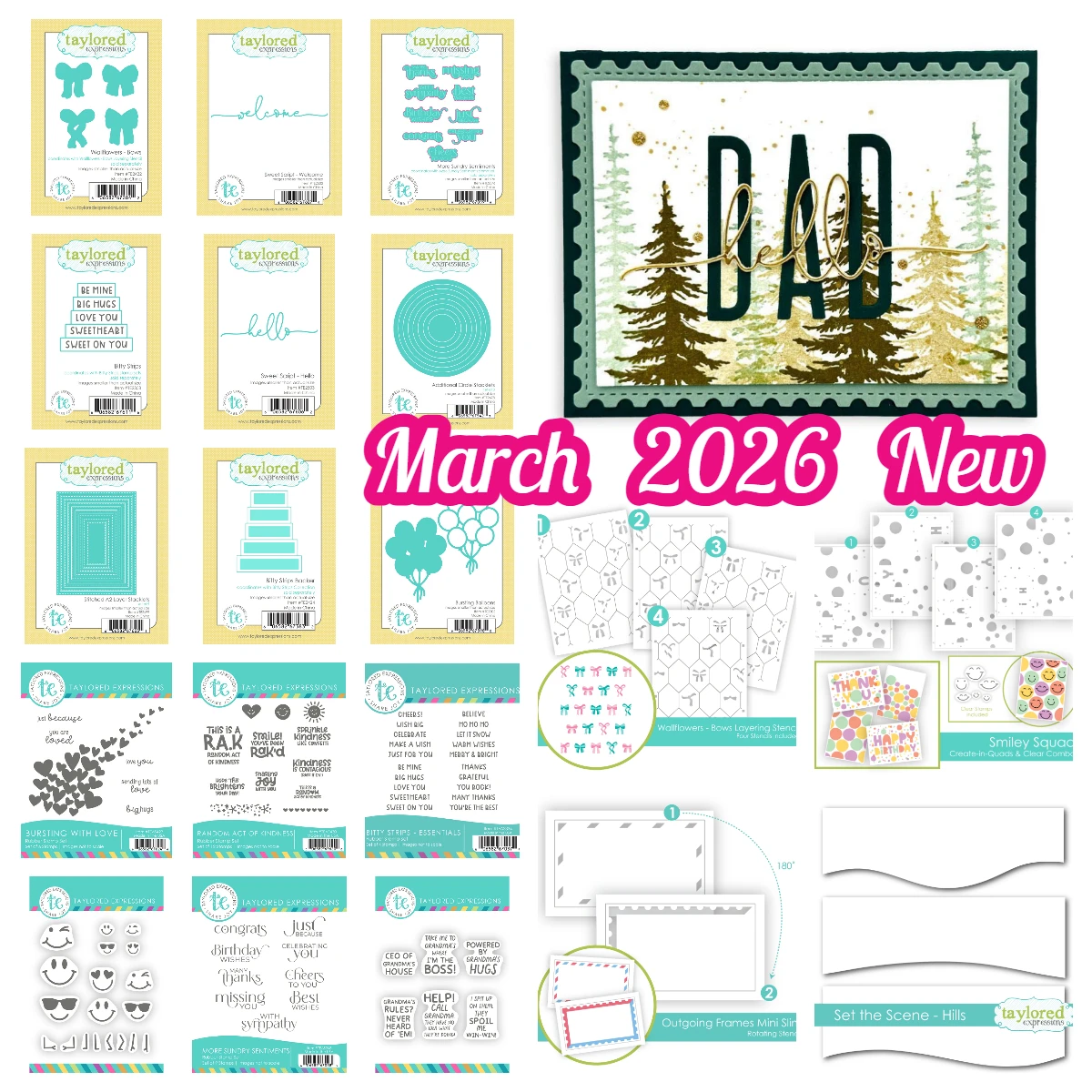 

March 2026 New Taylored Wallflowers - Bows Essentials Bitty Strips Metal Cutting Dies Stamps for DIY Scrapbooking Handmade Diary