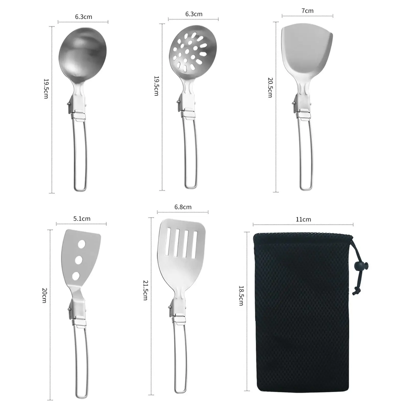 Portátil metal Camping utensílio Set, cozinhar e grelhar utensílio, 6pcs