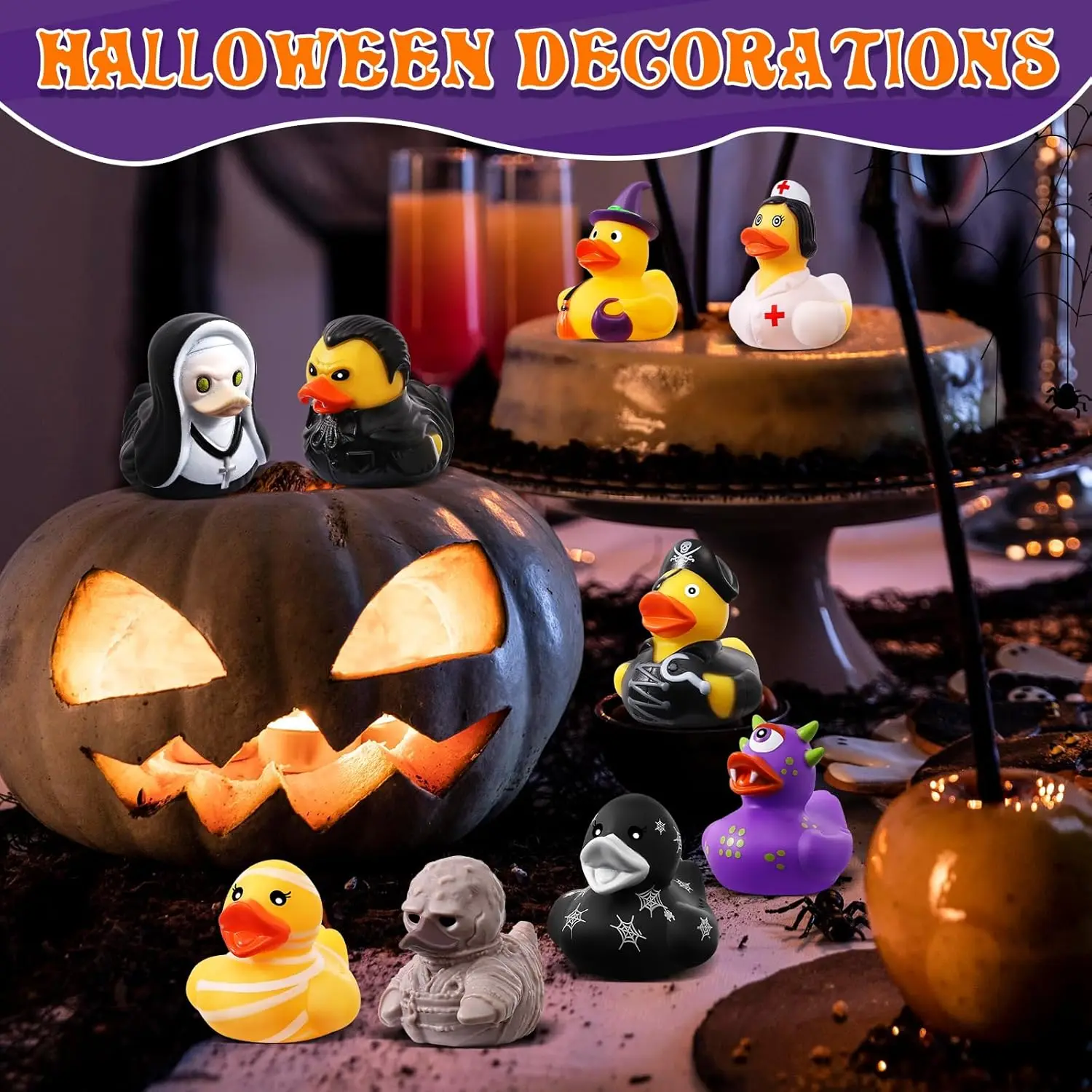 Pato de borracha a granel com sacos Saco de doces Enchimento, Jeep Ducks for Ducking Bath Toy Prêmio de sala de aula Festa de Halloween