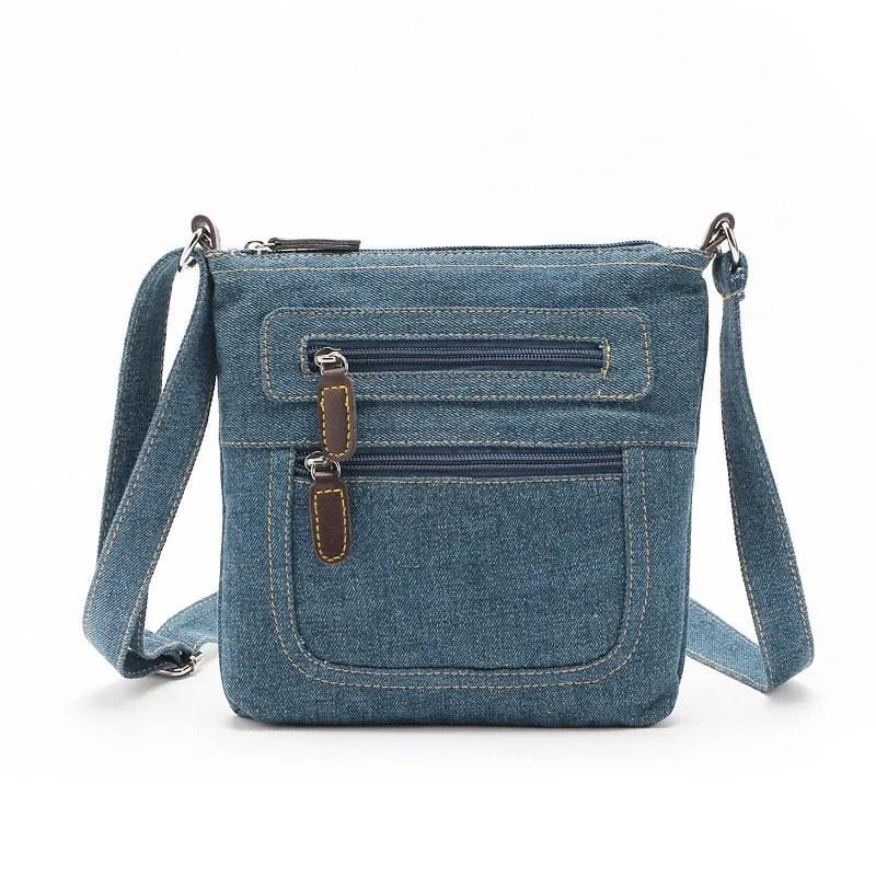 Hot Denim Shoulder Bag Men Women Solid Color Messenger Bag Casual Fashion Crossbody Bag Retro Male Zipper Diagonal Straddle Bag