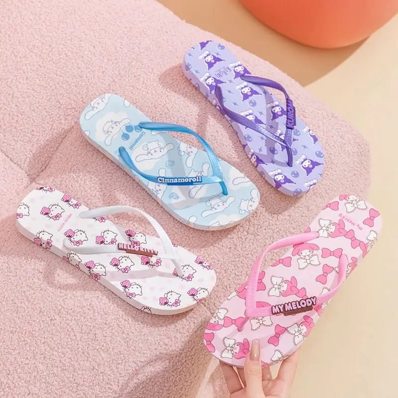 

Sanrio Soft Slippers Hello Kitty My Melody Kuromi Cinnamoroll Cute Cartoon Summer Home Flip Flops Anime Slip-on Beach Shoes Gift