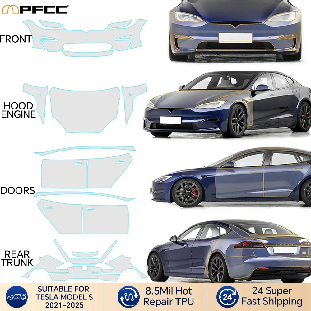 

Для Tesla Model S 2021-2025 8,5 мил комплект кузова автомобиля из ТПУ, предварительно вырезанная защитная пленка для краски, прозрачный бюстгальтер, прозрачные аксессуары PPF