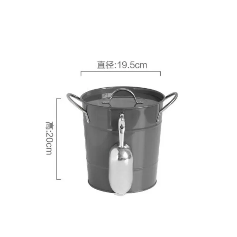 Galvanized Iron Art Thickened Ice Bucket with Lid Portable Circular for Bar Home Outdoor Picnic