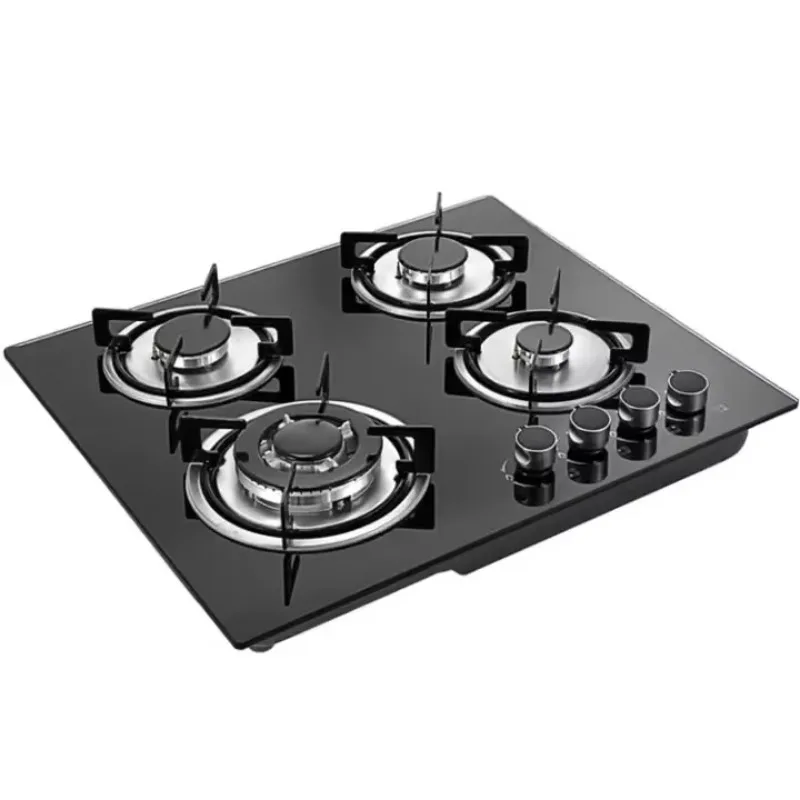 OEM ODM 4500W Four Burner Gas Stove CE Certified Tempered Glass Panel Embedded Built In Gas Cooktop for Kitchen