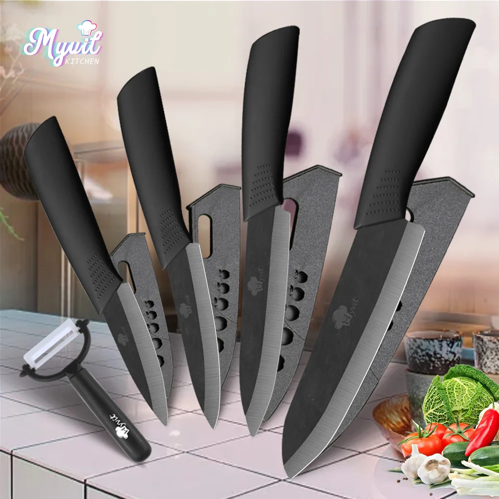 Ceramic Knives Set with Peeler Chef Knife Paring Utility Slicing Knife Cooking Kitchen Tools Black Blade Vegetable Paring Knives